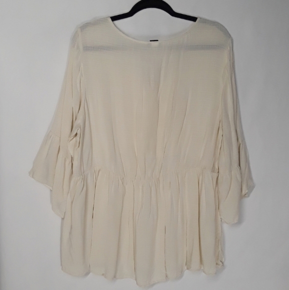 TORRID Ivory Flare Bell Sleeve Pleated Embroidered Top 1 (1X) - Picture 6 of 8